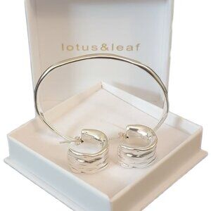 Sterling Silver Wavy Cuff Bracelet & MAX + STONE C Hoop Earrings Set NWT